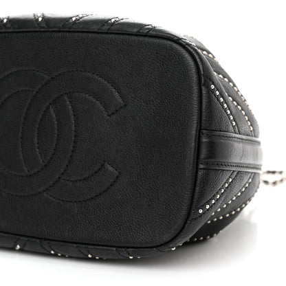 Chanel Calfskin Studded Chevron Quilted Stud Wars Drawstring Bag Black 10 of 11