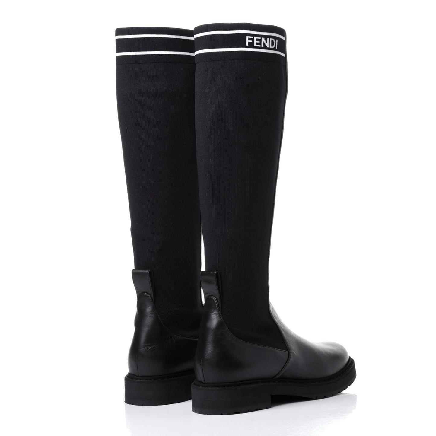 Lambskin Stretch Fabric Logo Rockoko Tall Boots 37 Black White