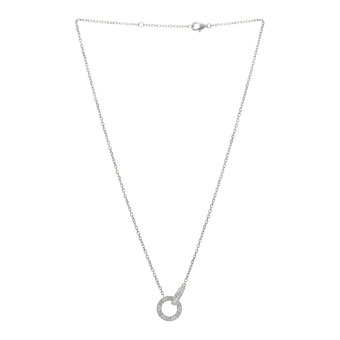 18K White Gold Diamond Interlocking LOVE Paved Necklace