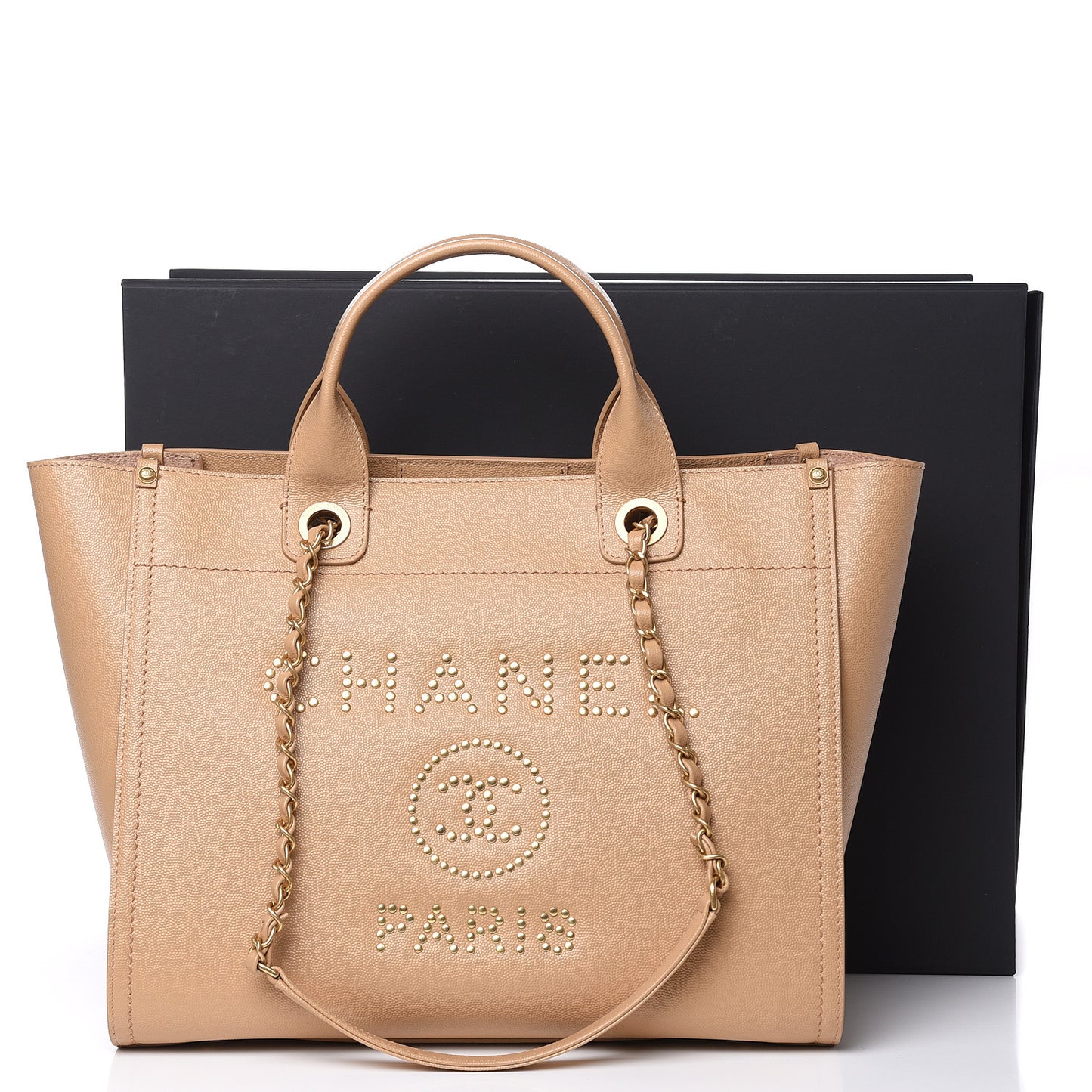 Caviar Small Studded Deauville Tote Beige