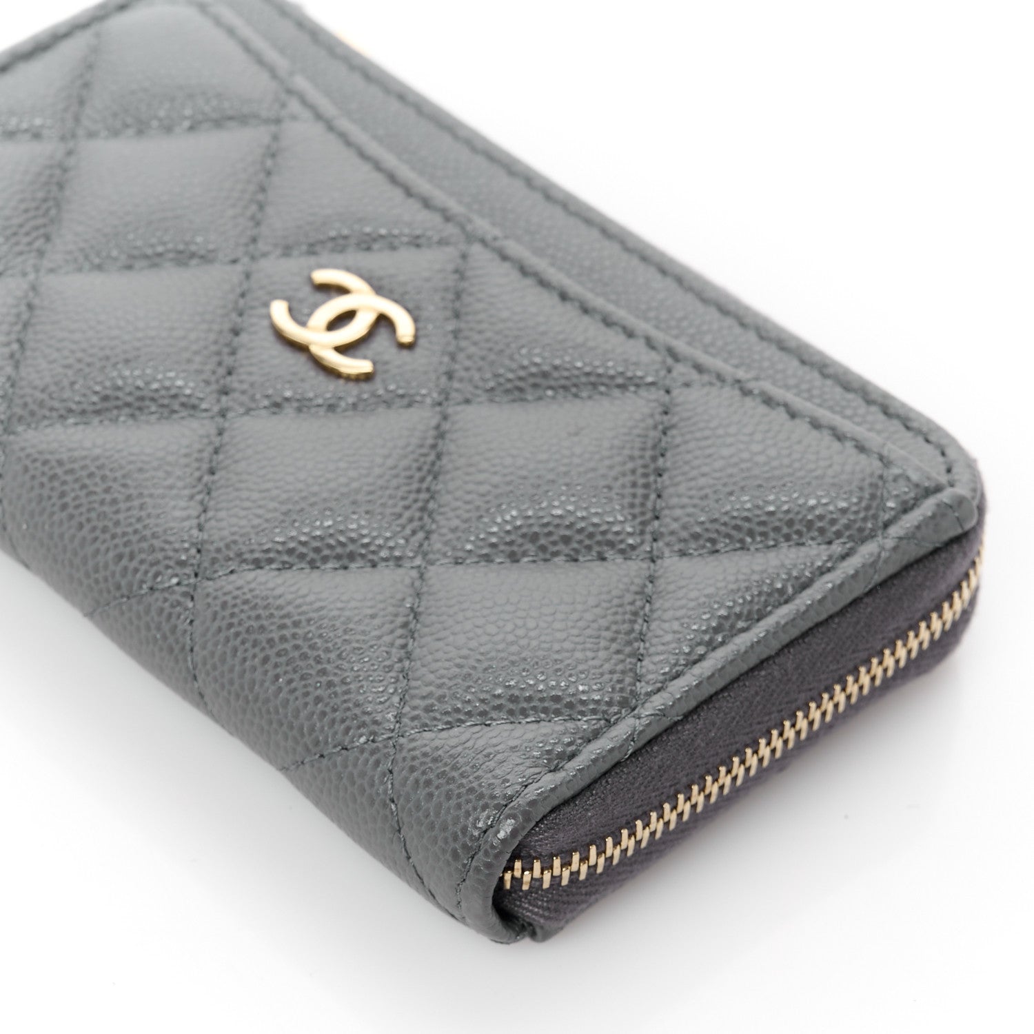 Chanel Caviar Quilted CC Zip Around Card Holder Grey 10 of 11