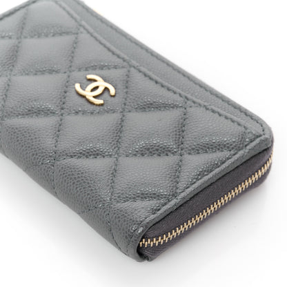 Chanel Caviar Quilted CC Zip Around Card Holder Grey 10 of 11