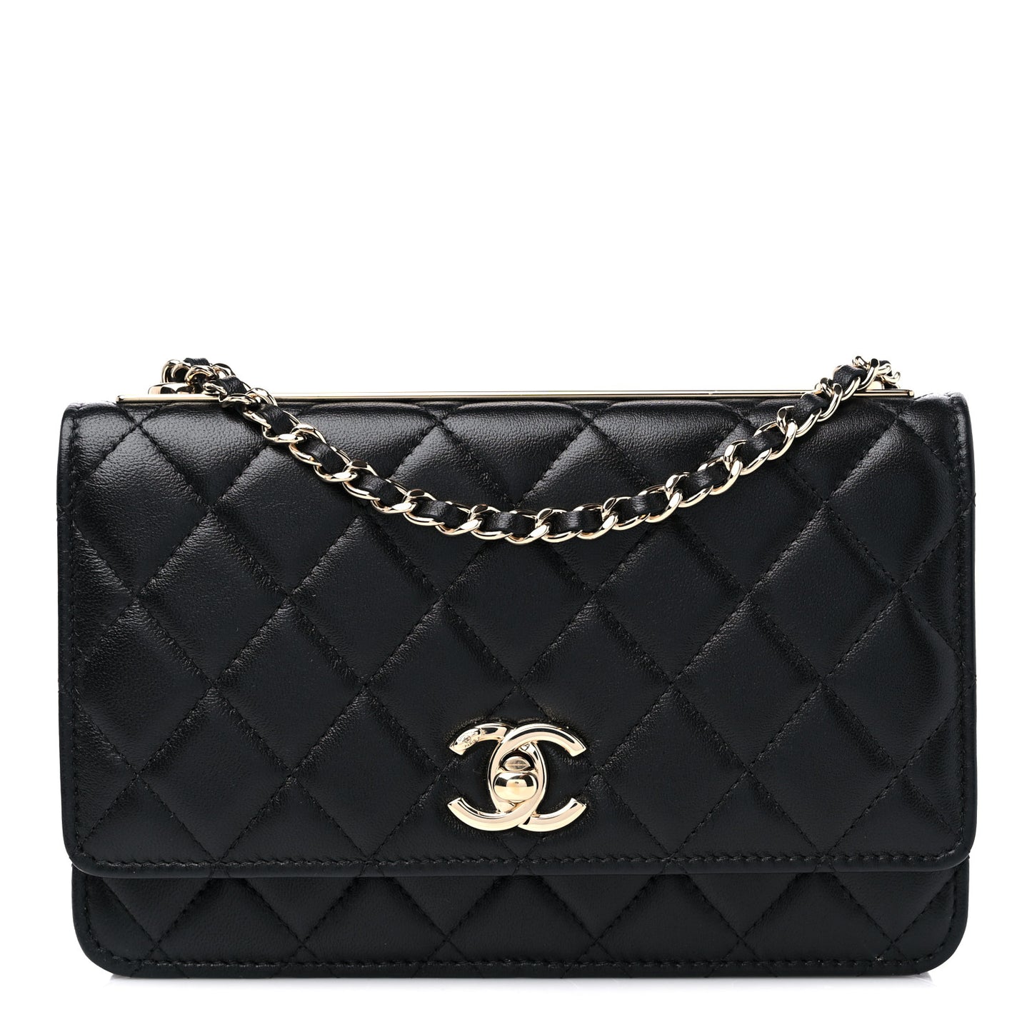 Lambskin Quilted Trendy CC Wallet On Chain WOC Black
