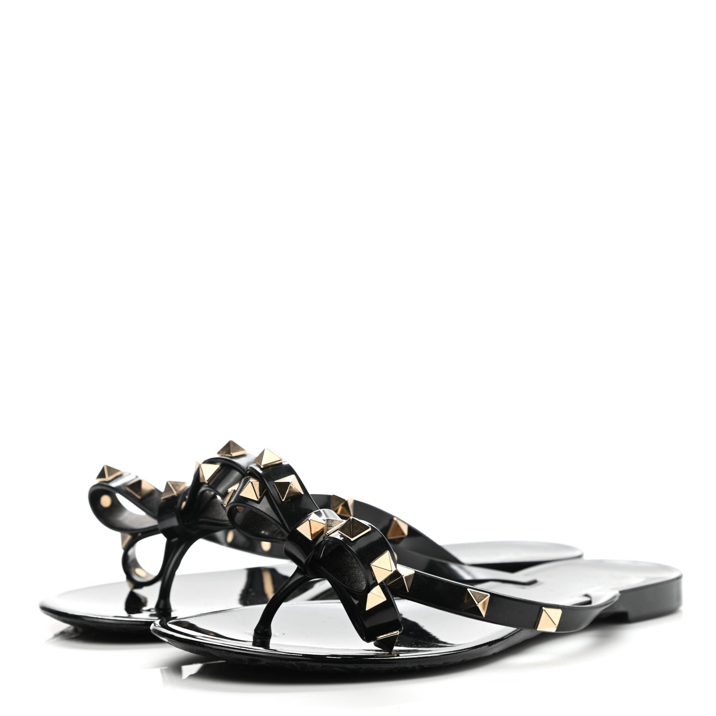 PVC Jelly Rockstud Bow Thong Sandals 35 Black
