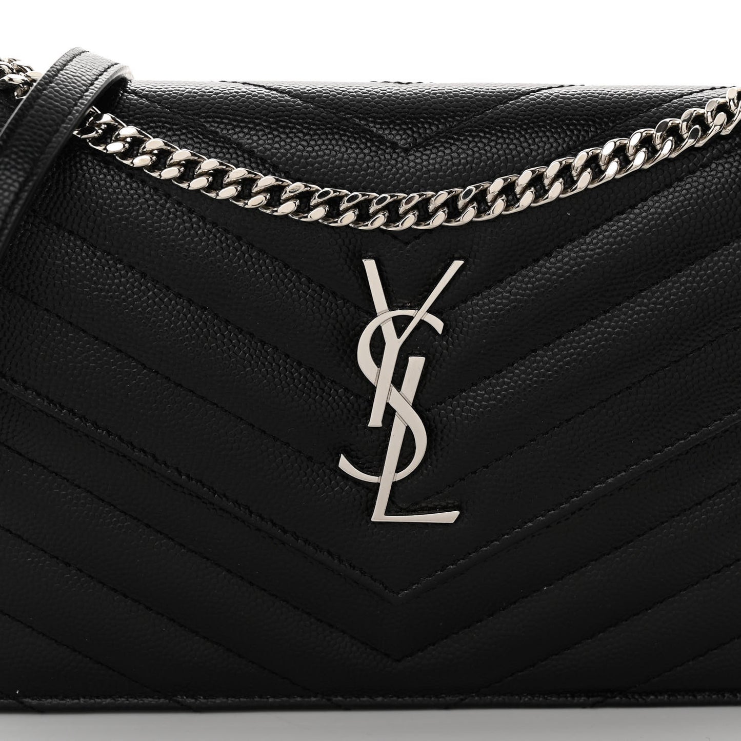 Grain De Poudre Matelasse Chevron Monogram Envelope Chain Wallet Black