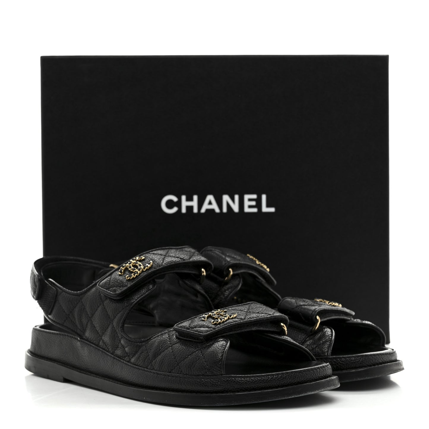 Grained Calfskin Velcro Dad Sandals 40 Black