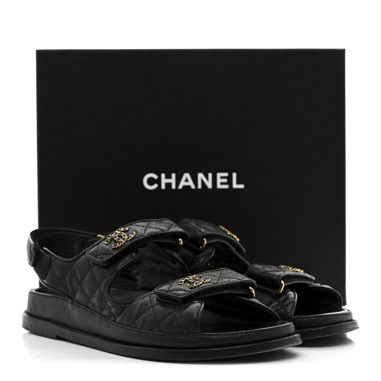 Chanel Grained Calfskin Velcro Dad Sandals 40 Black 10 of 10