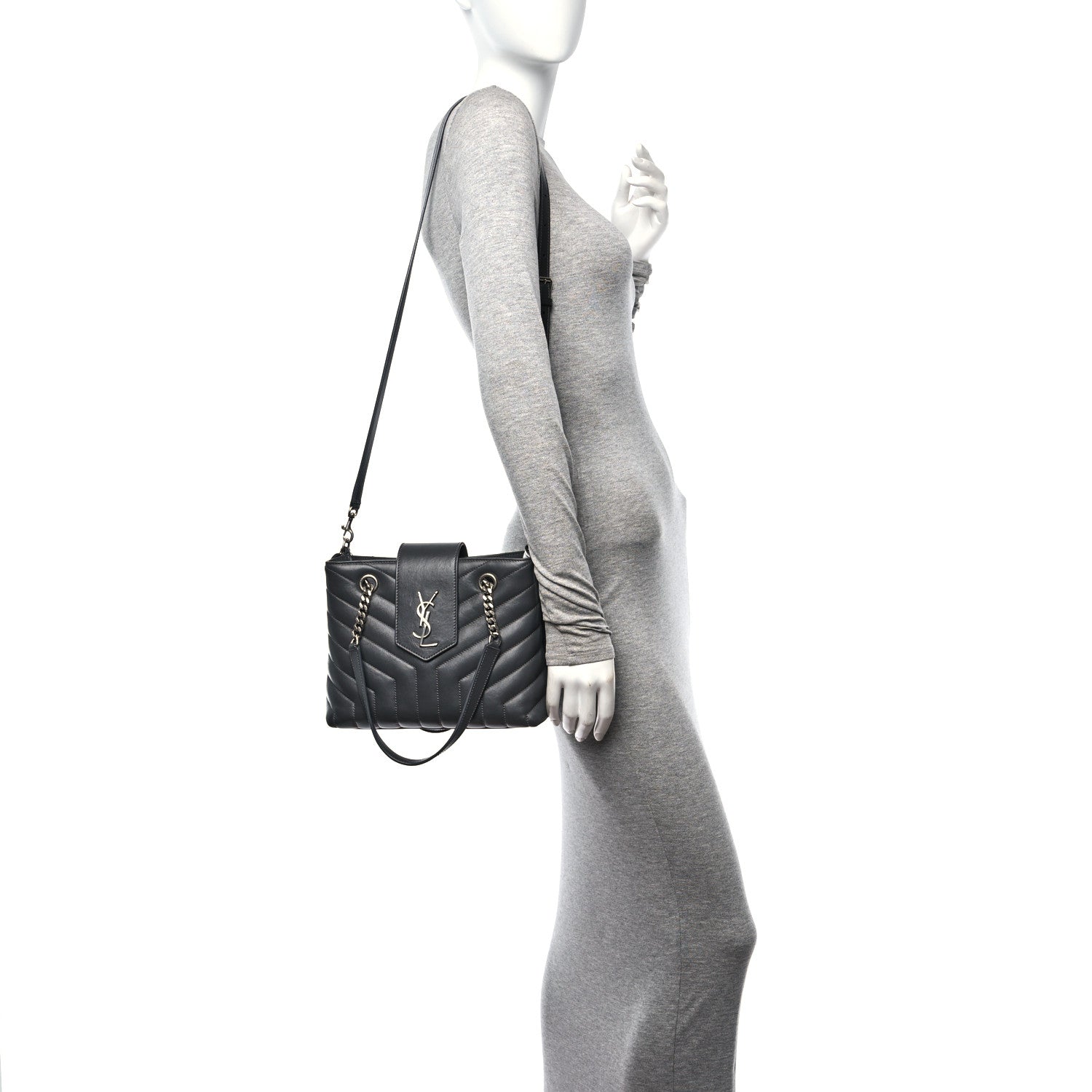 Saint Laurent Calfskin Y Quilted Monogram Small Loulou Shopper Grey 2 of 12