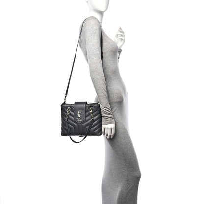 Saint Laurent Calfskin Y Quilted Monogram Small Loulou Shopper Grey 2 of 12