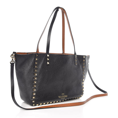 Valentino Garavani Pebbled Calfskin Small Rockstud Reversible Tote Black Light Cuir 4 of 13