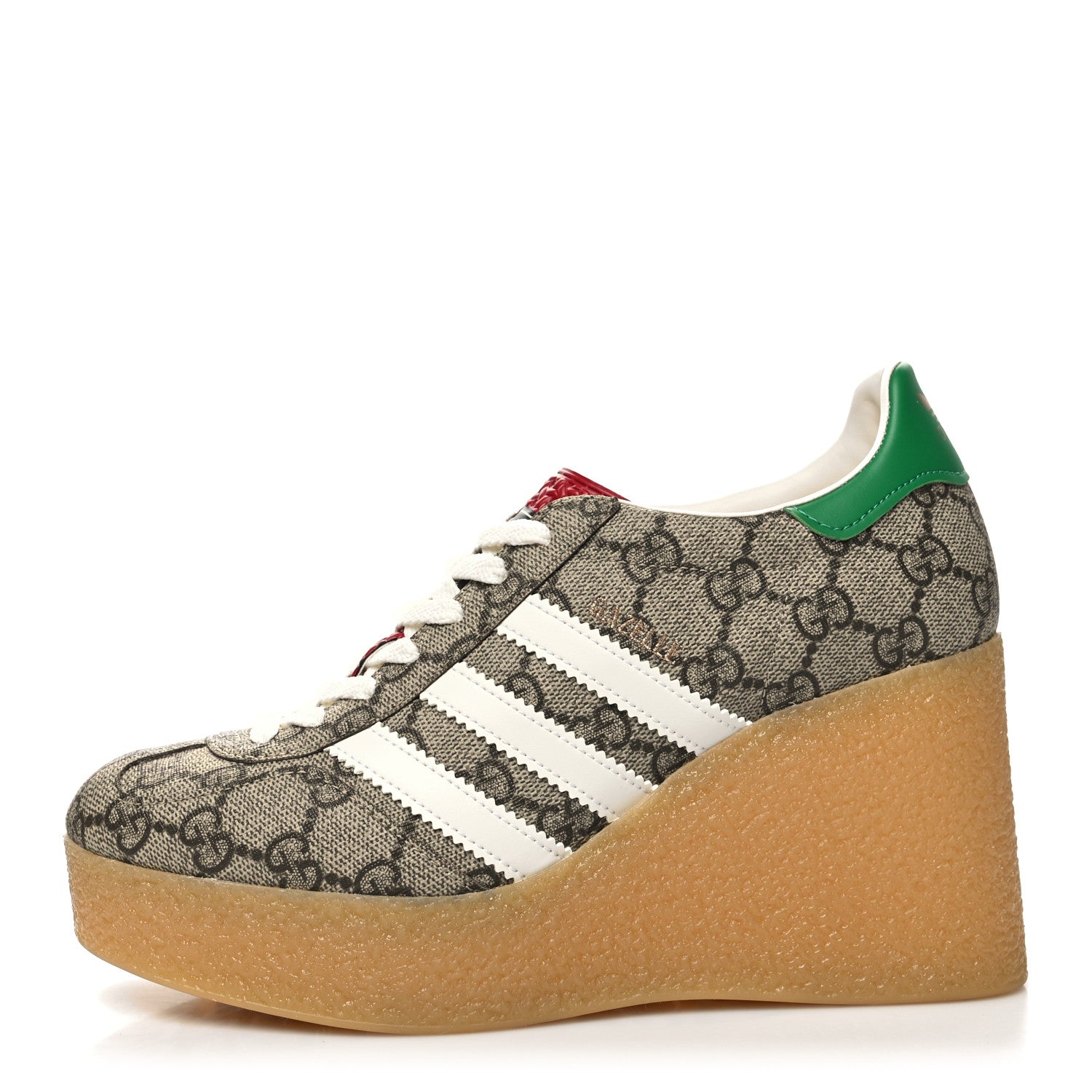 Gucci X ADIDAS GG Supreme Monogram Gazelle Wedge Sneakers 37 Beige Ebony Off White New Shamarock 1 of 8