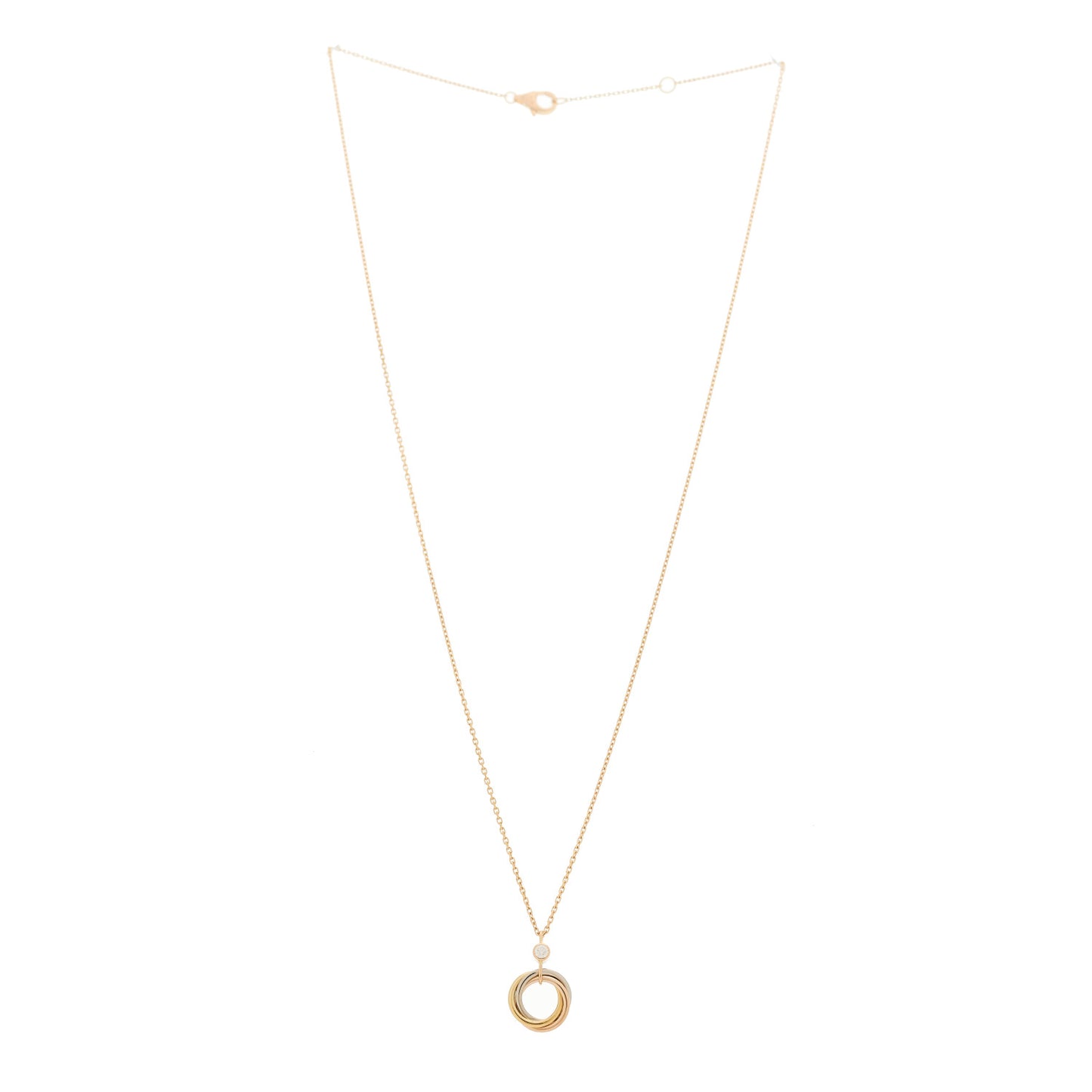 18K Pink Yellow White Gold Diamond Trinity Pendant Necklace