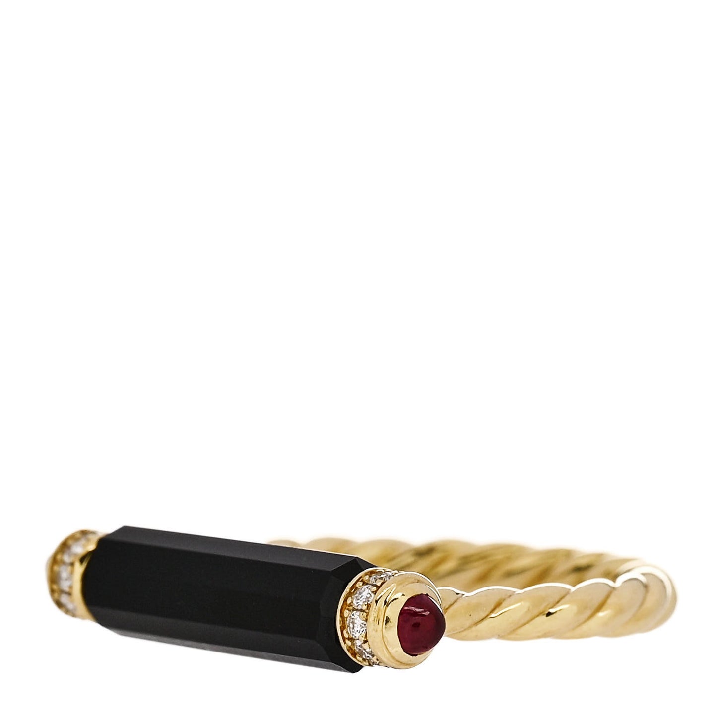 18K Yellow Gold Diamond Black Onyx Ruby Lexington Barrel Ring 54 7