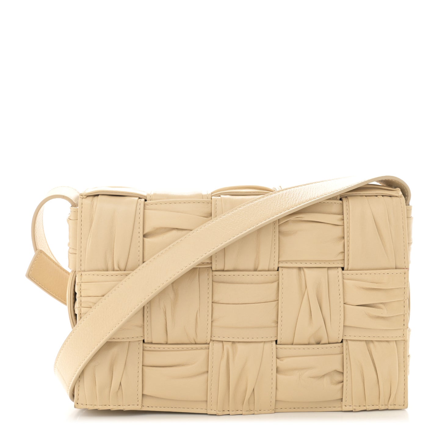 Calfskin Intreccio Plisse Cassette Crossbody Bag Porridge