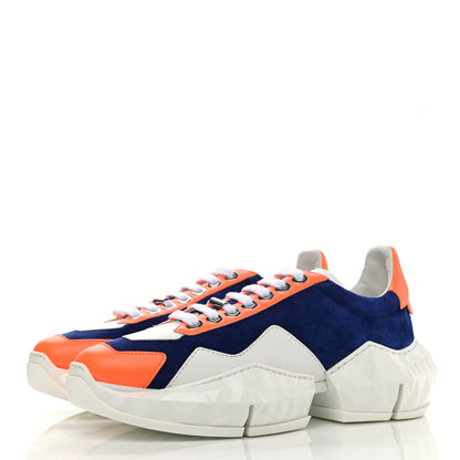 Jimmy Choo Suede Calfskin Diamond Low Top Sneaker 39.5 Cobalt Neon Orange 3 of 8