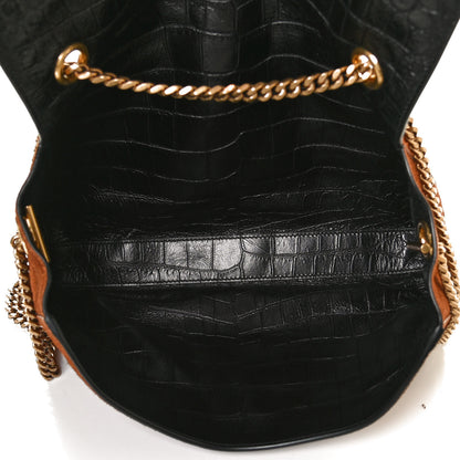 Saint Laurent Calfskin Crocodile Embossed Suede Medium Reversible Monogram Kate Satchel Military Taupe 8 of 16