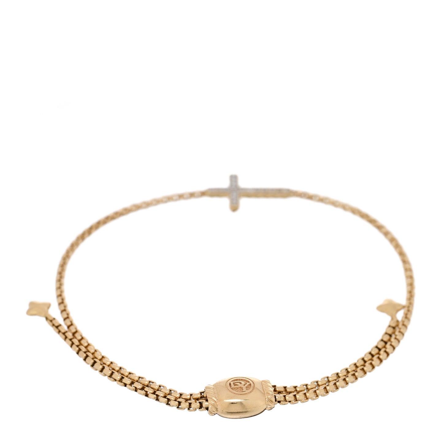 18K Yellow Gold Diamond Petite Pave Cross Chain Bracelet