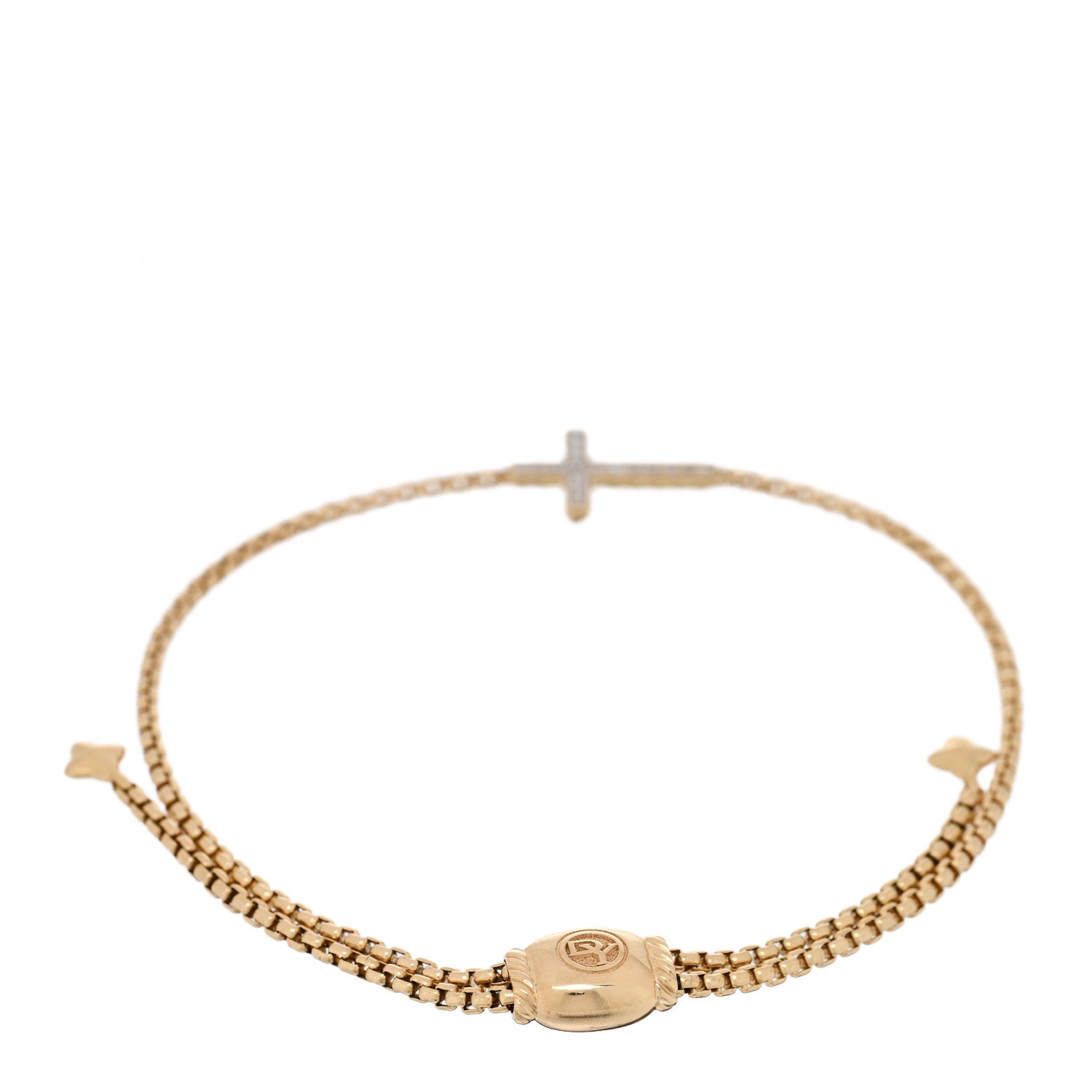 David Yurman 18K Yellow Gold Diamond Petite Pave Cross Chain Bracelet 2 of 3