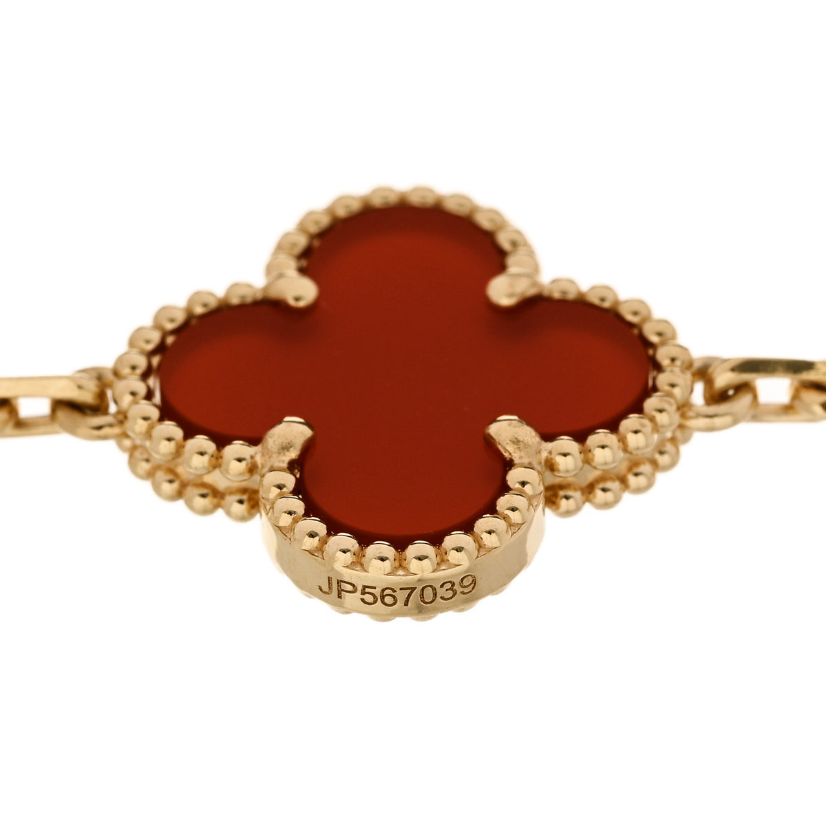 18K Yellow Gold Carnelian 5 Motifs Vintage Alhambra Bracelet