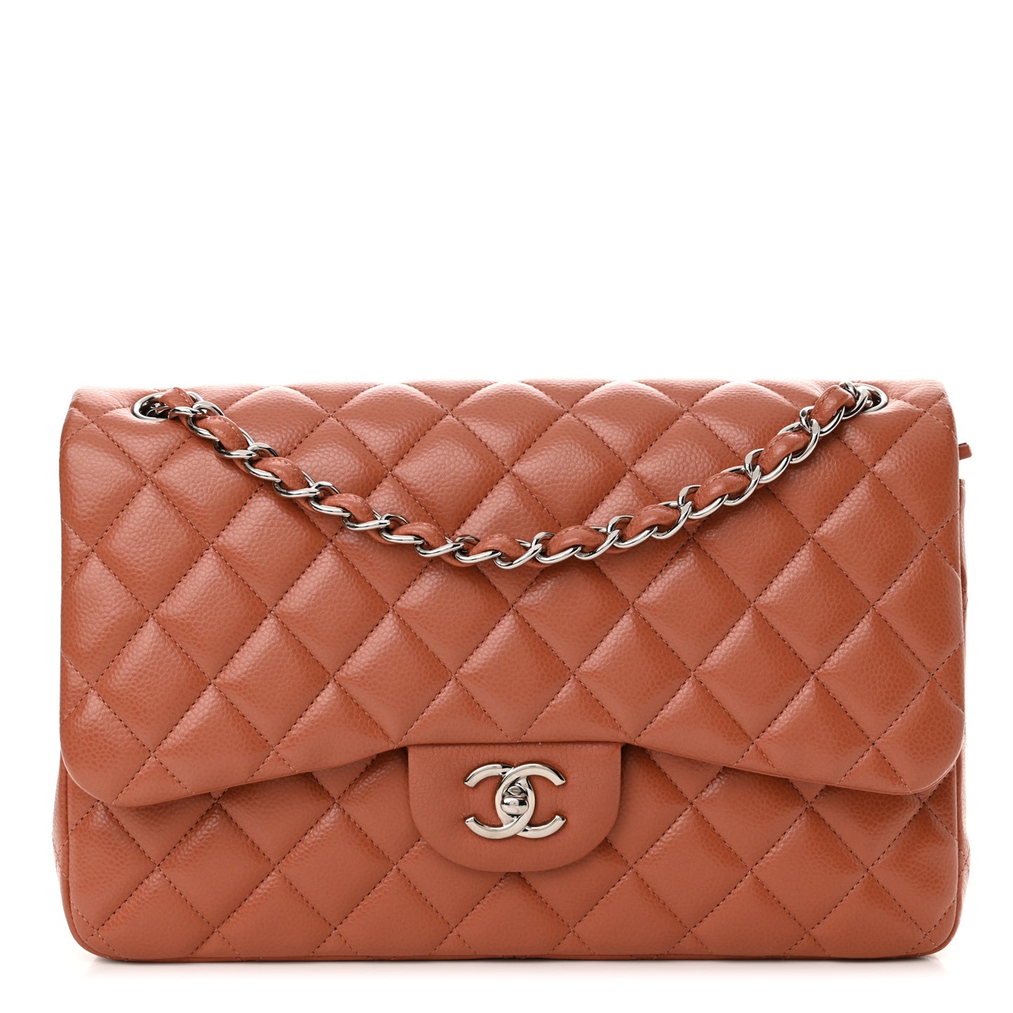 Caviar Quilted Jumbo Double Flap Light Brown