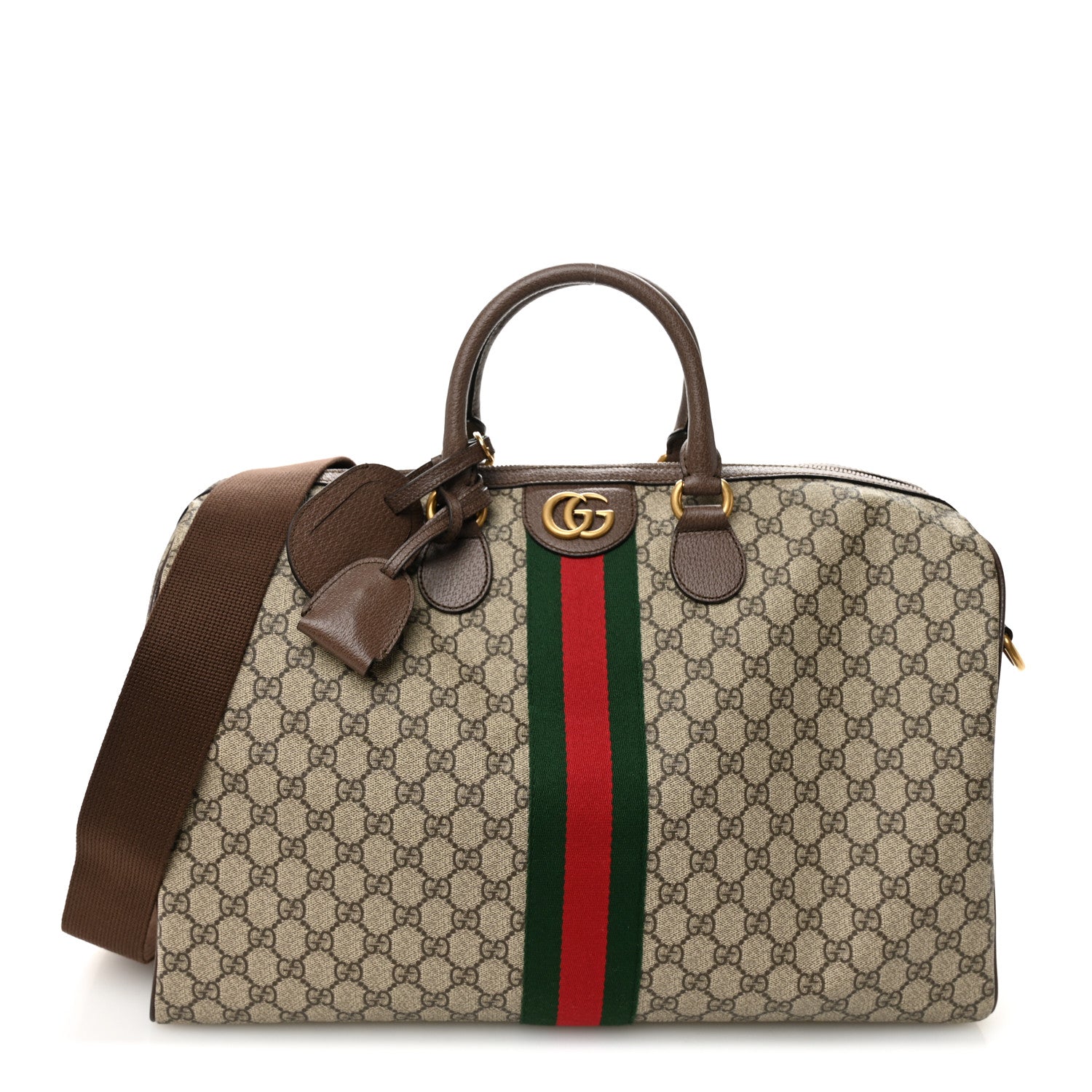 Gucci GG Supreme Monogram Textured Dollar Calfskin Web Medium Ophidia Carry-On Duffle Bag Beige Ebony New Acero 1 of 9