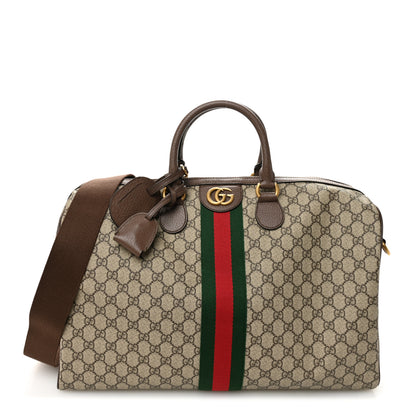 Gucci GG Supreme Monogram Textured Dollar Calfskin Web Medium Ophidia Carry-On Duffle Bag Beige Ebony New Acero 1 of 9