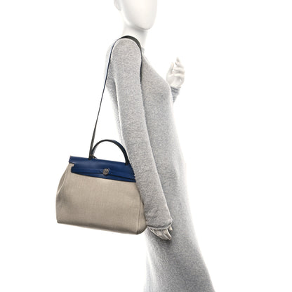 Hermes Military Toile Vache Hunter Herbag Zip Retourne PM Bleu De France Ecru 2 of 12