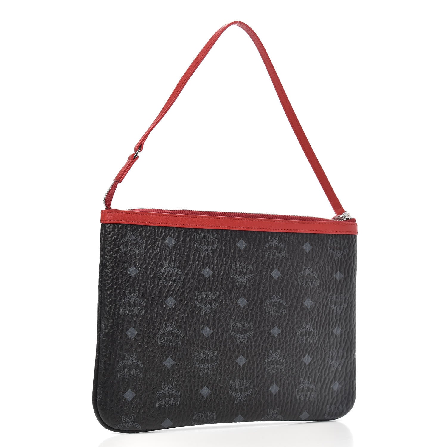 MCM Visetos Liz Shopper Tote Pouch Black Red 3 of 6