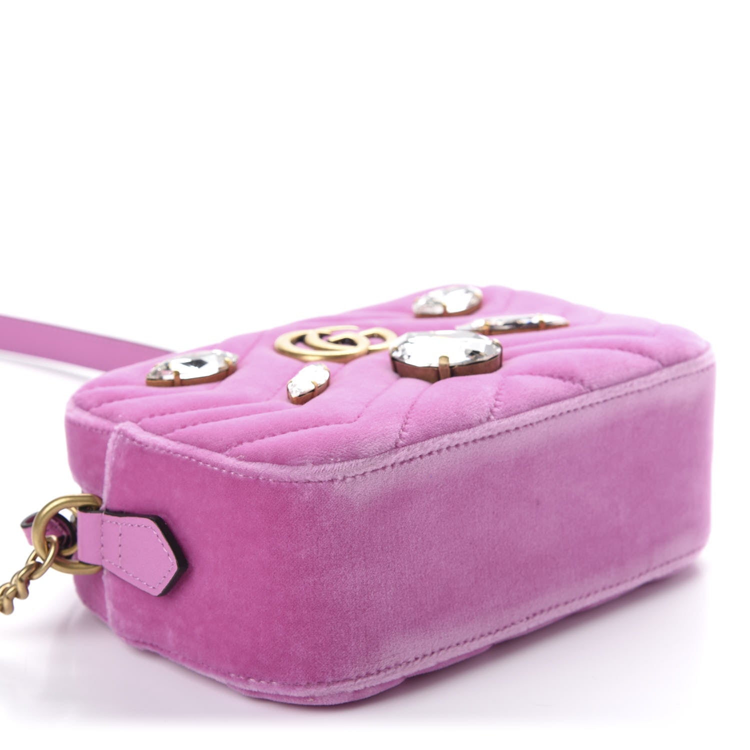 Gucci Velvet Matelasse Marquise Crystals Mini GG Marmont Chain Shoulder Bag Malva 5 of 11