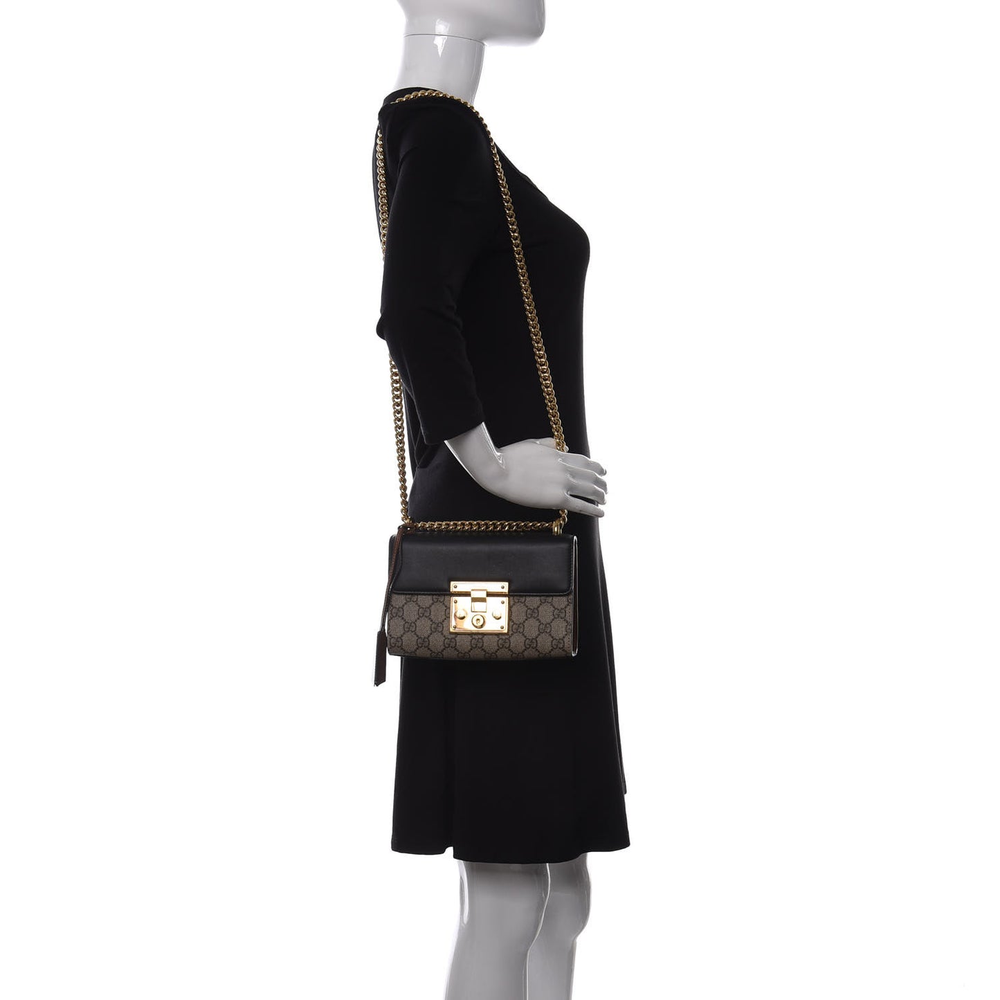 GG Supreme Monogram Calfskin Small Padlock Shoulder Bag Beige Black Cuir