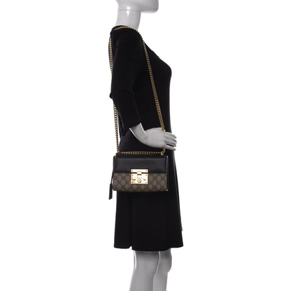 Gucci GG Supreme Monogram Calfskin Small Padlock Shoulder Bag Beige Black Cuir 2 of 10