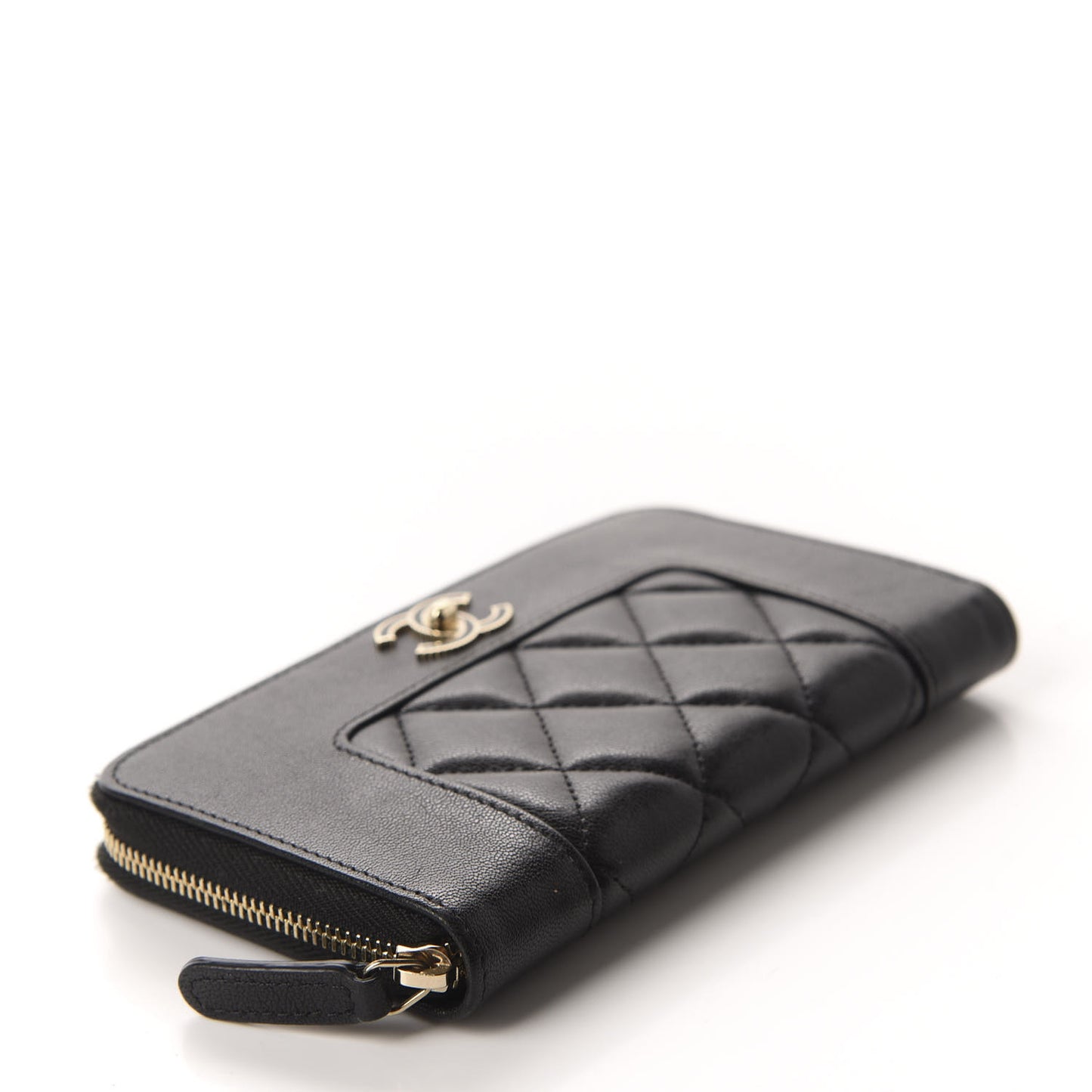 Sheepskin Quilted Mademoiselle Vintage Zip Around Wallet Black