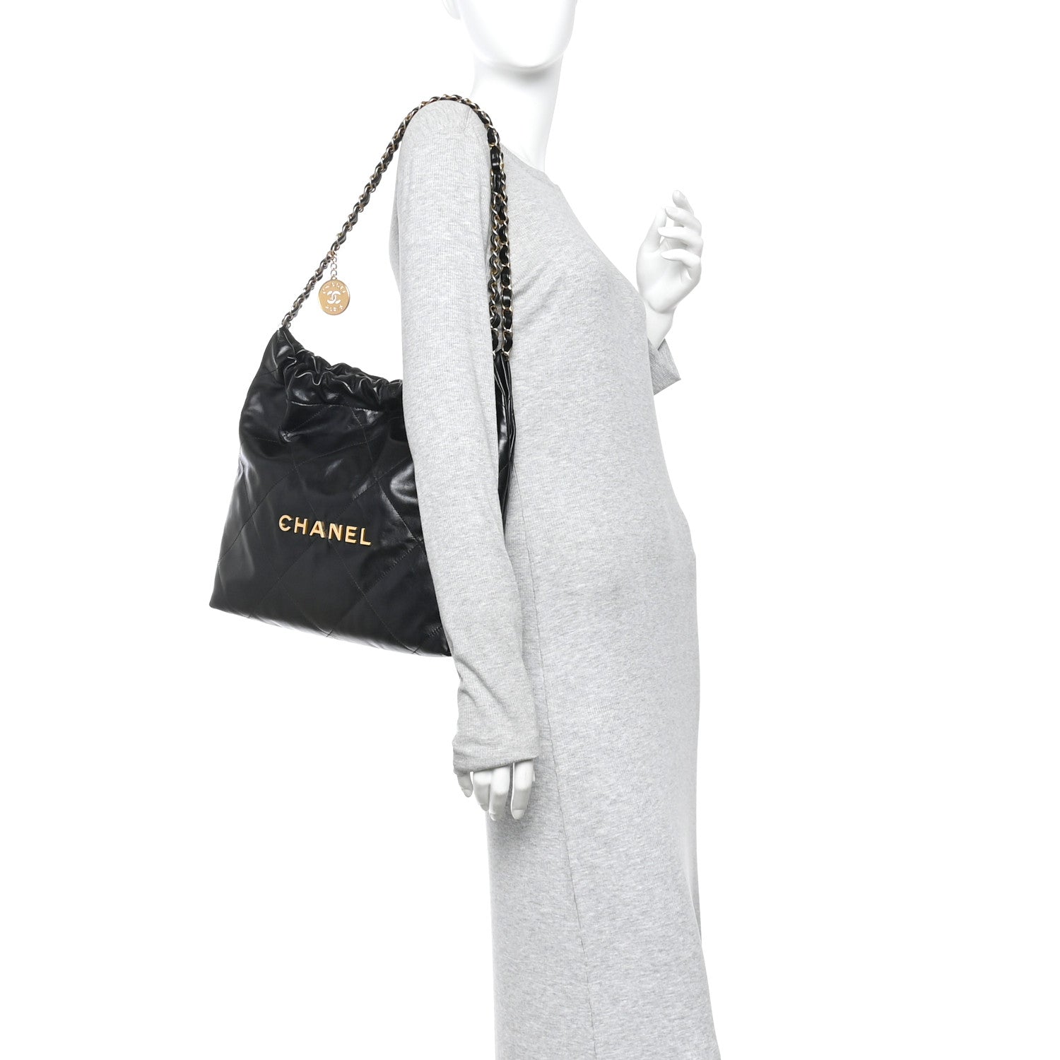 Chanel Shiny Calfskin Quilted Small Chanel 22 Black 2 of 12