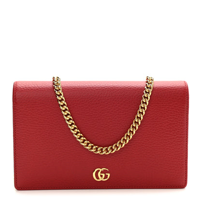 Gucci Dollar Calfskin Mini GG Marmont Chain Wallet Hibiscus Red 1 of 10