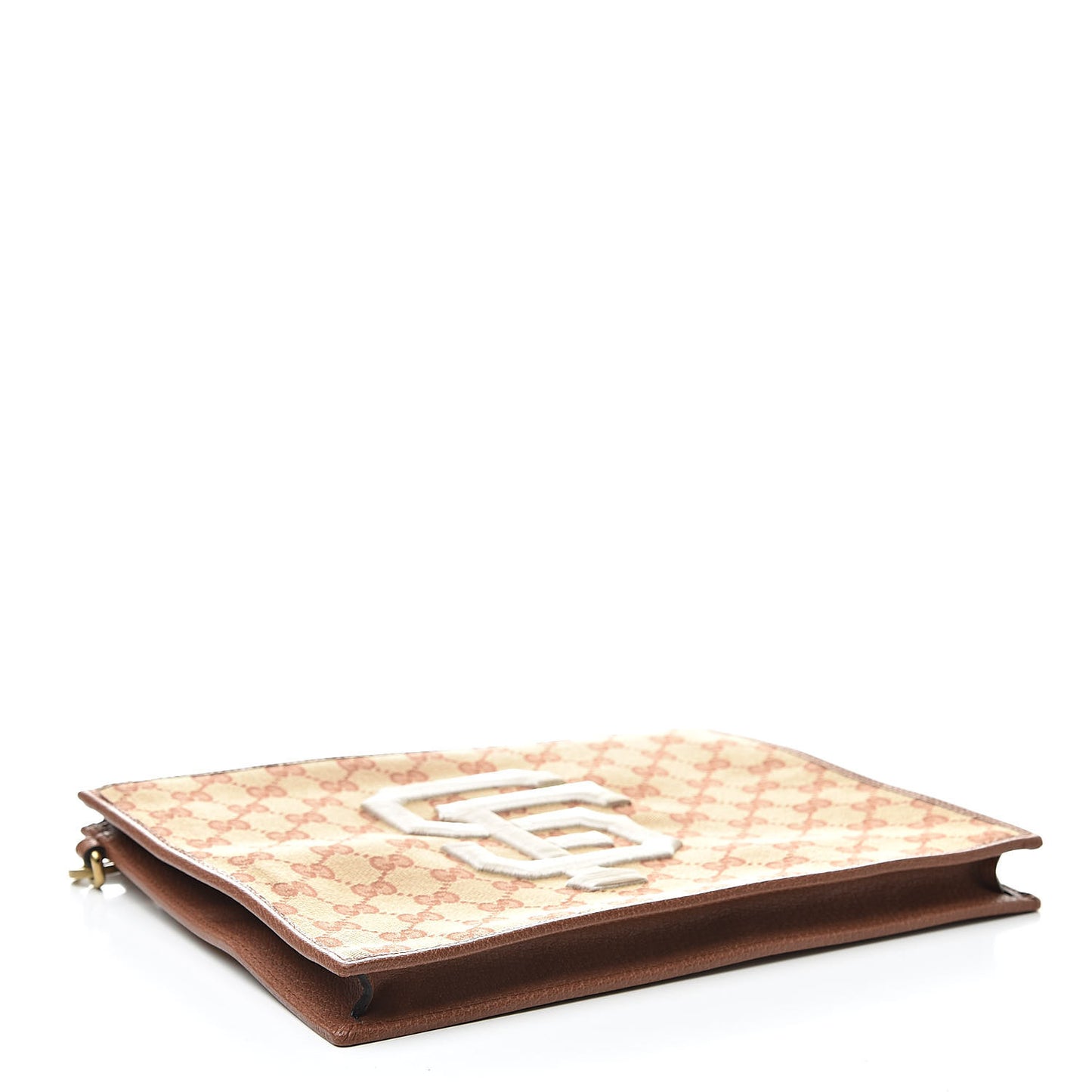 X MLB GG Monogram SF Giants Zip Wristlet Pouch Beige Ruggine Ivory