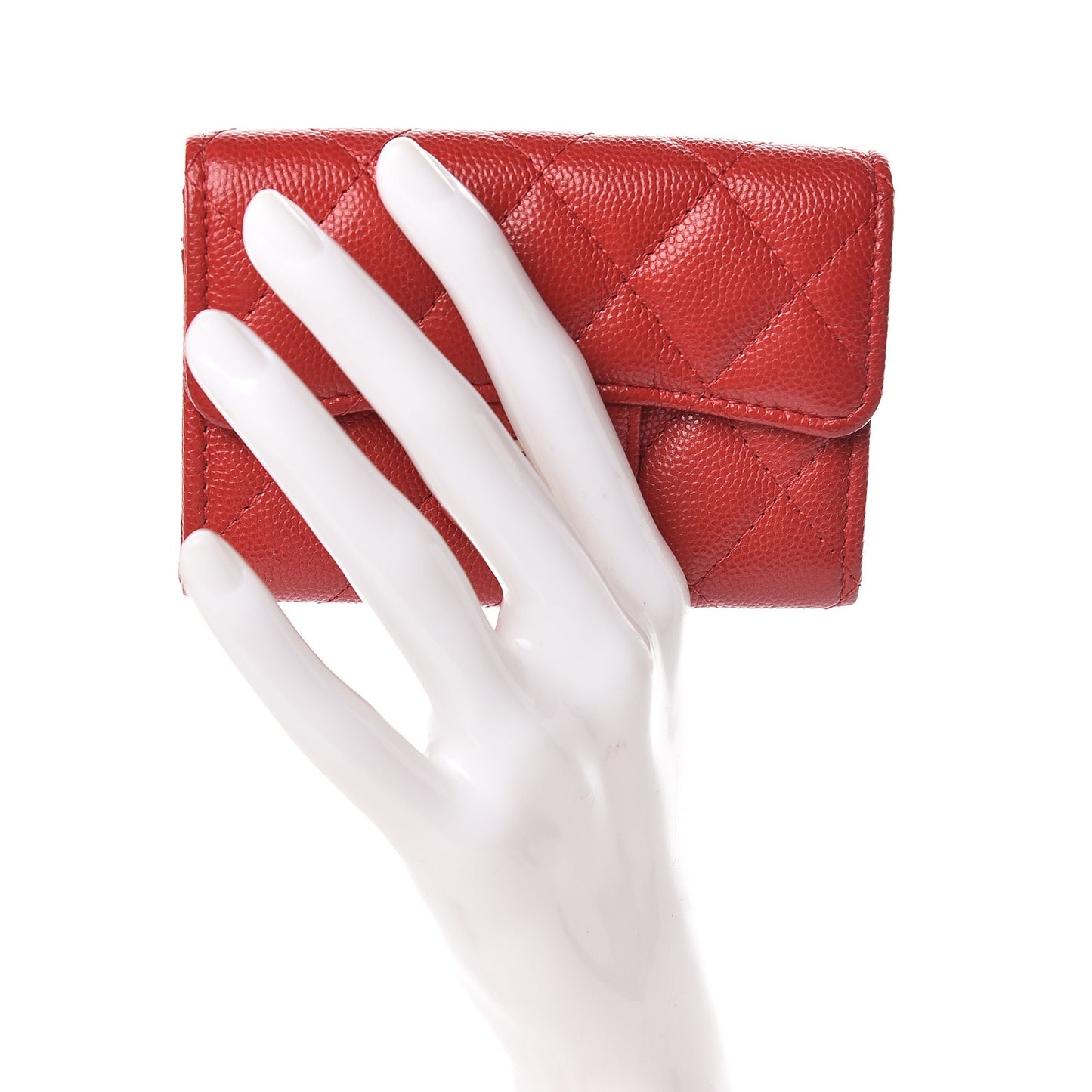 Caviar Quilted Flap Card Holder Wallet Red