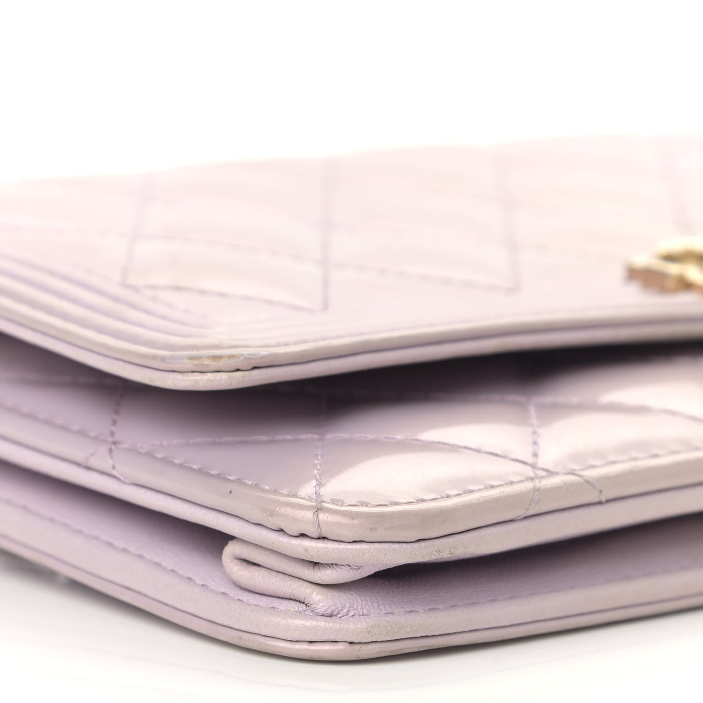 Patent Calfskin Quilted Boy Wallet On Chain WOC Purple