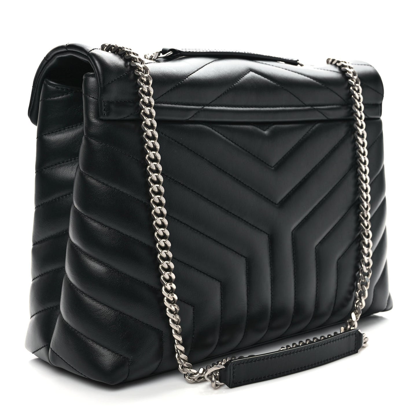 Calfskin Y Quilted Monogram Medium Loulou Chain Satchel Black