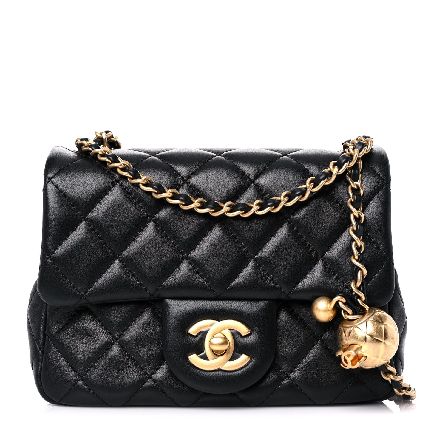 Lambskin Quilted Mini Pearl Crush Flap Black