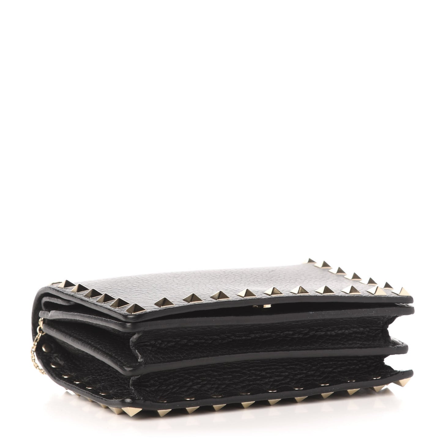 Pebbled Calfskin Rockstud Wallet on Chain Black