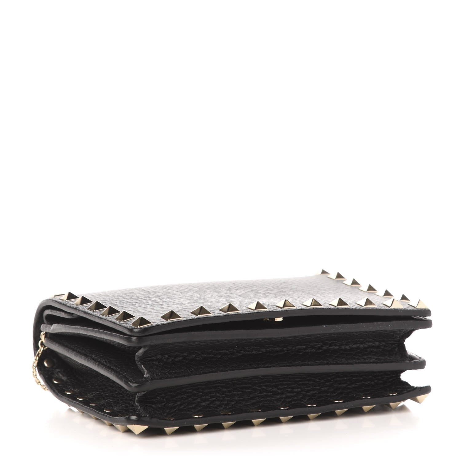 Valentino Garavani Pebbled Calfskin Rockstud Wallet on Chain Black 4 of 11