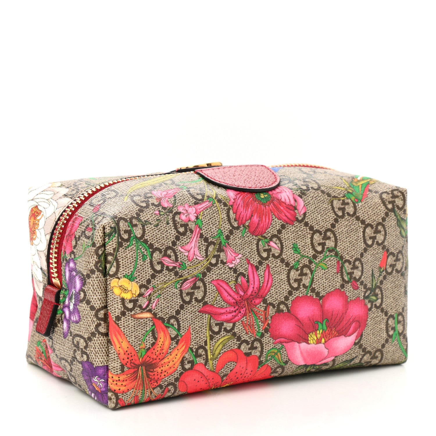 Gucci Soft GG Supreme Monogram Flora Calfskin Medium Ophidia Cosmetic Case Beige Ebony Multicolor Rosso 3 of 8