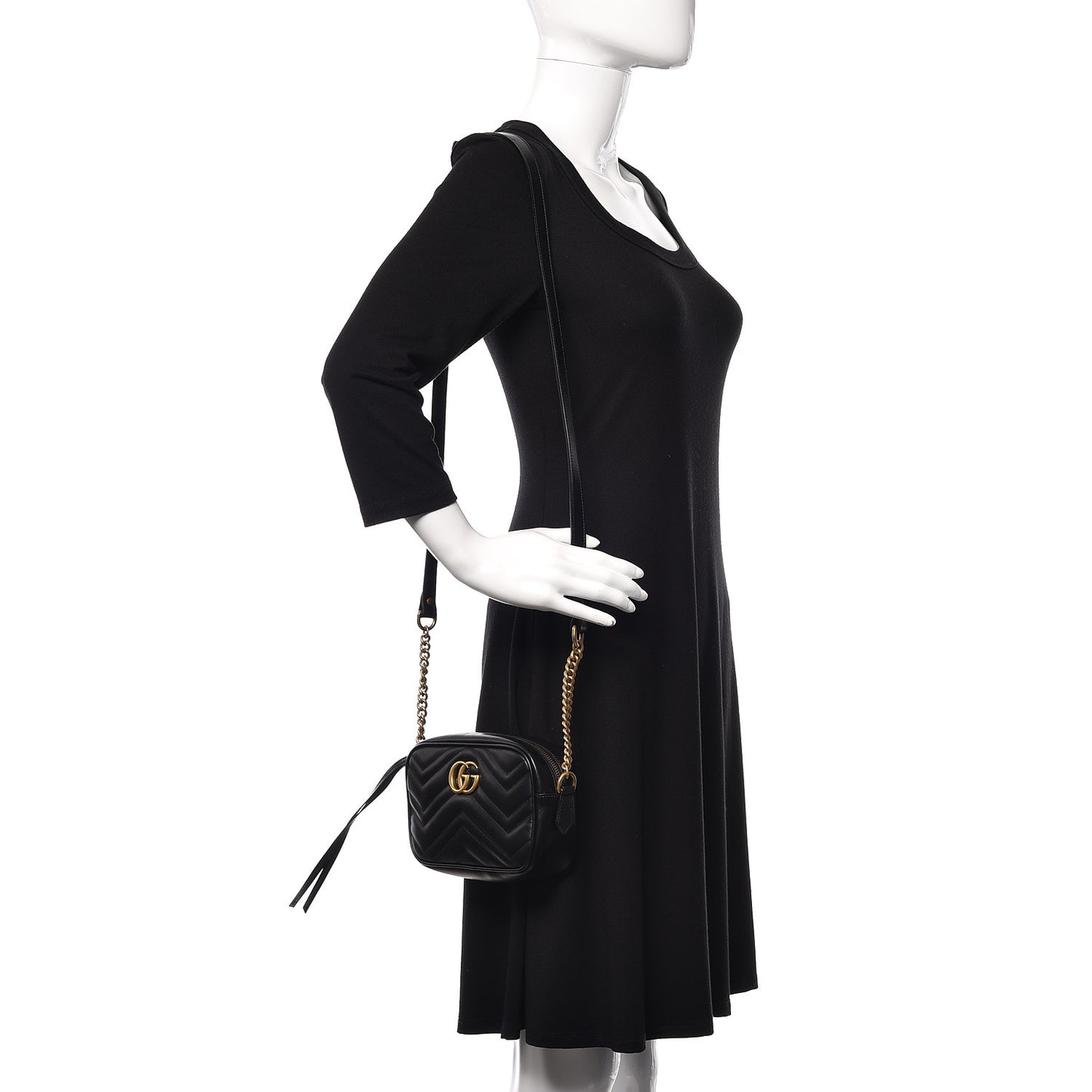 Calfskin Matelasse Mini GG Marmont Chain Shoulder Bag Black
