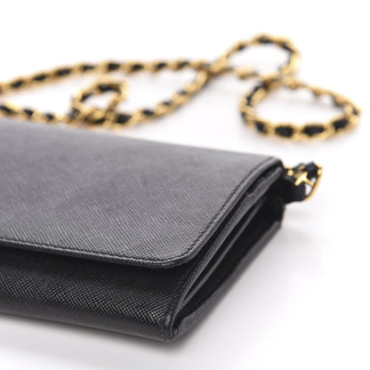 Prada Saffiano Metal Oro Chain Wallet Black 8 of 9