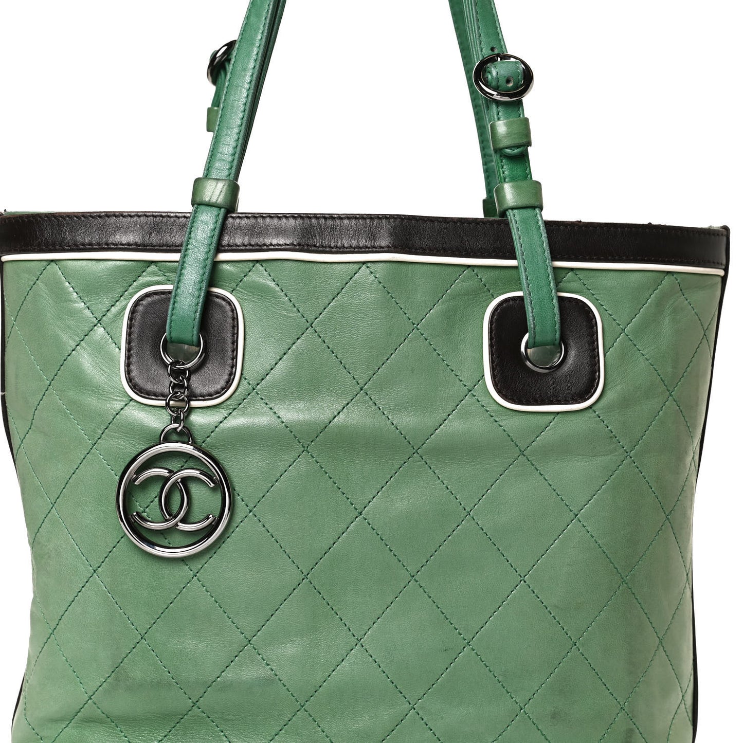 Lambskin Quilted Country Club Tote Green Black