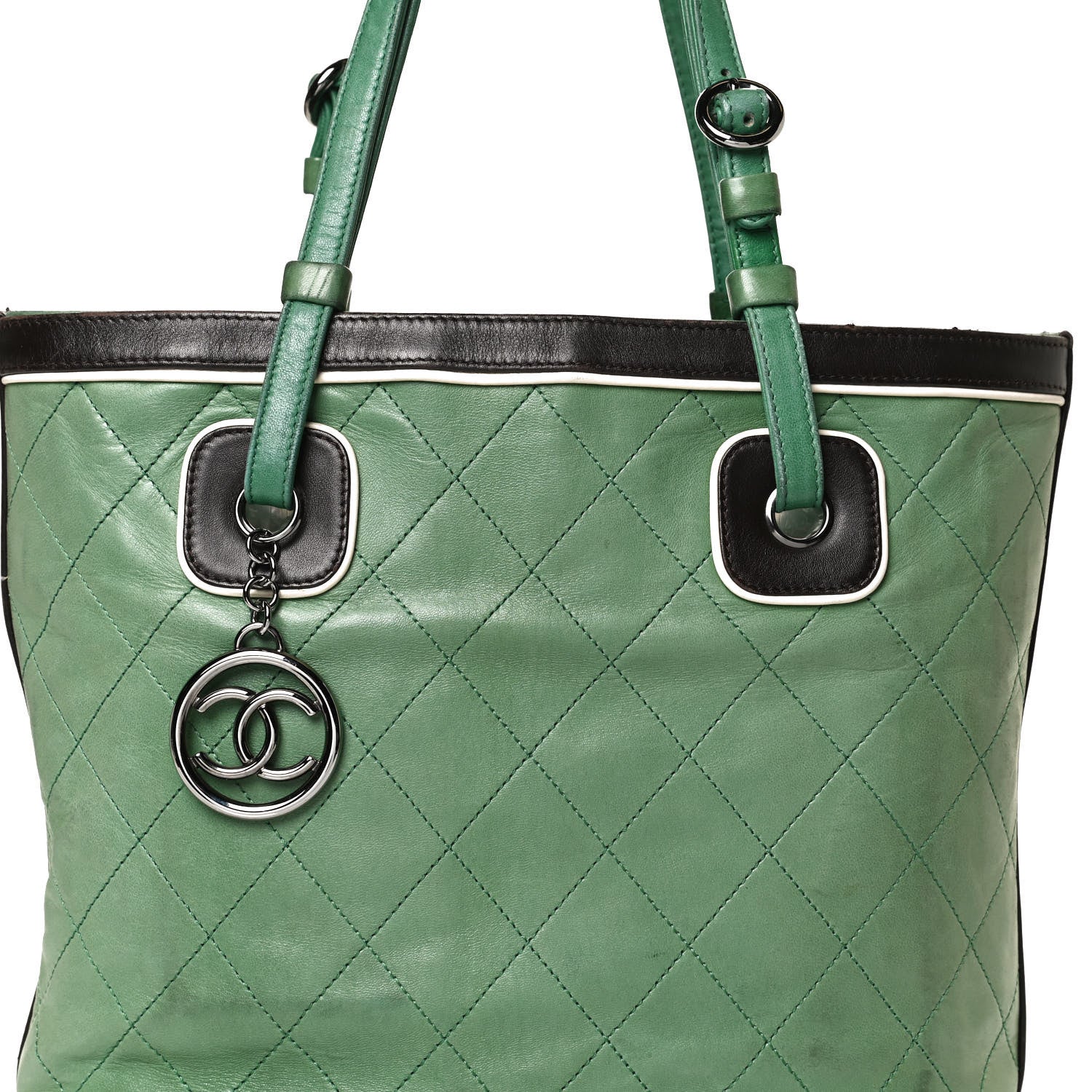 Chanel Lambskin Quilted Country Club Tote Green Black 8 of 10
