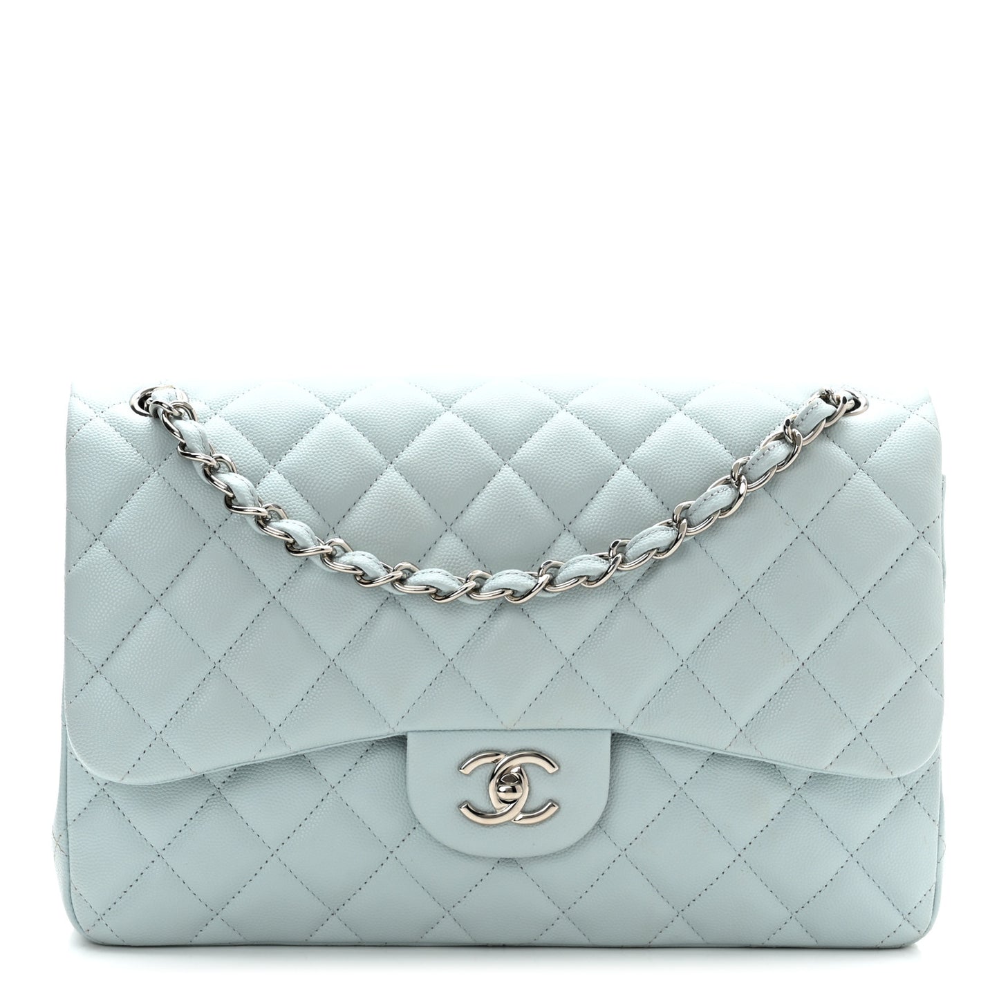 Caviar Quilted Jumbo Double Flap Light Blue