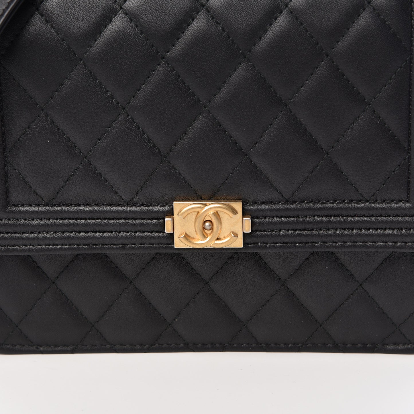 Calfskin Quilted Boy Square Wallet on Chain WOC Black