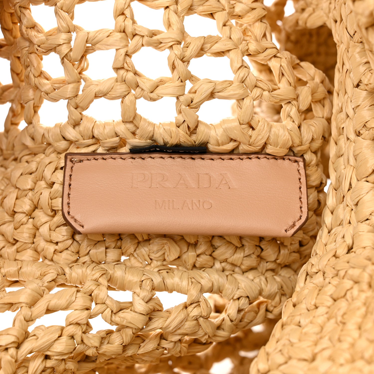 Prada Yarn Raffia Effect Crochet Logo Embroidered Tote Bag Naturale 6 of 10