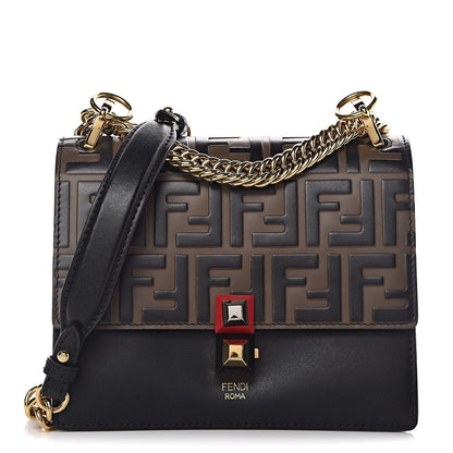 Fendi Vitello Liberty Bi-Color FF 1974 Embossed Small Kan I Shoulder Bag Black Maya 1 of 9